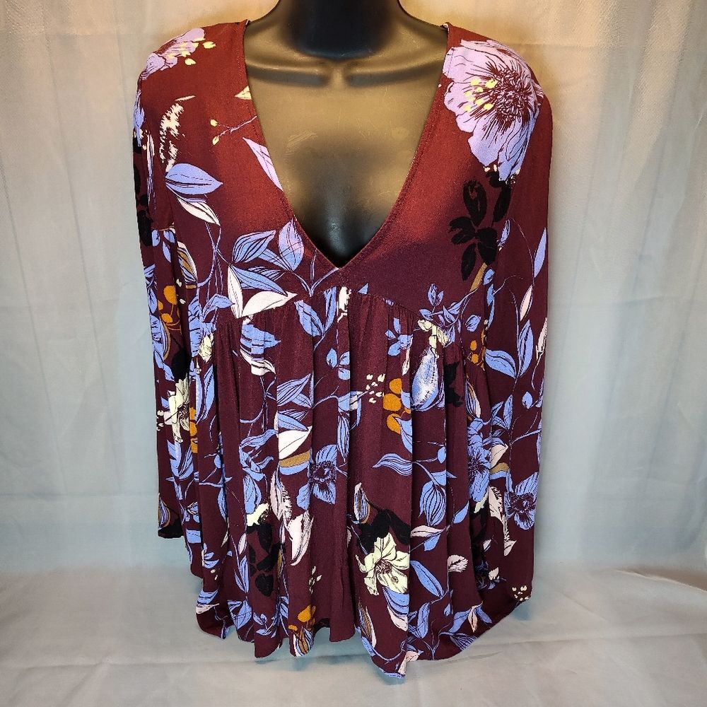 Free People Bella Bell Sleeve Boho Tunic Top Vneck Babydoll Flowy Womens Medium